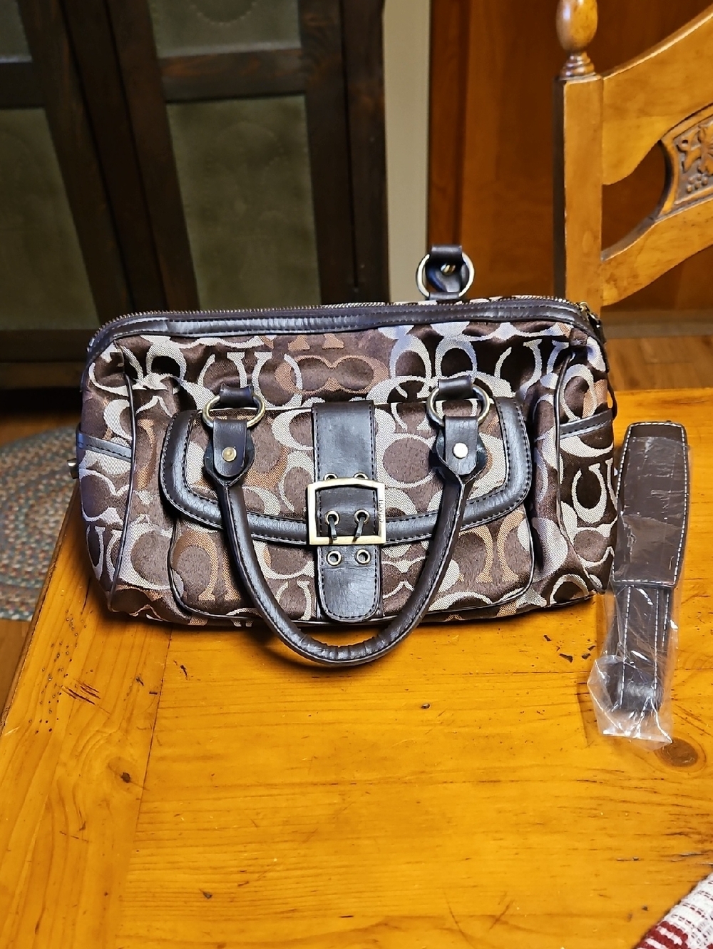 Brown Coach Retro Signature-Print Satchel Handbag